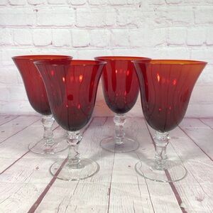 Home Essentials Ruby Red Glass Water Goblets - Set of 4